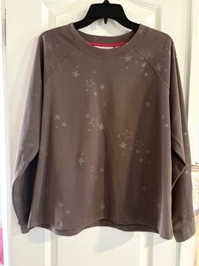 AnyBody Crewneck Top in Smoky Taupe with Coral Trim Stitching